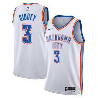 Mens Oklahoma City Thunder #3 Josh Giddey White Association Edition Stitched Basketball Jersey Dzhi->oklahoma city thunder->NBA Jersey